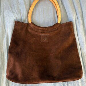 Brother Vellies Bamboo and Brown Suede Bag (with makeup bag)